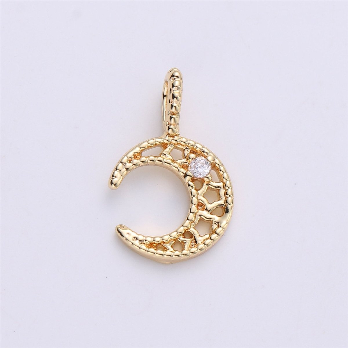 Gold Moon charms CZ moon pendants, Cubic Star moon charm, Dainty charm, Celestial pendants in Gold filledC-626 - DLUXCA