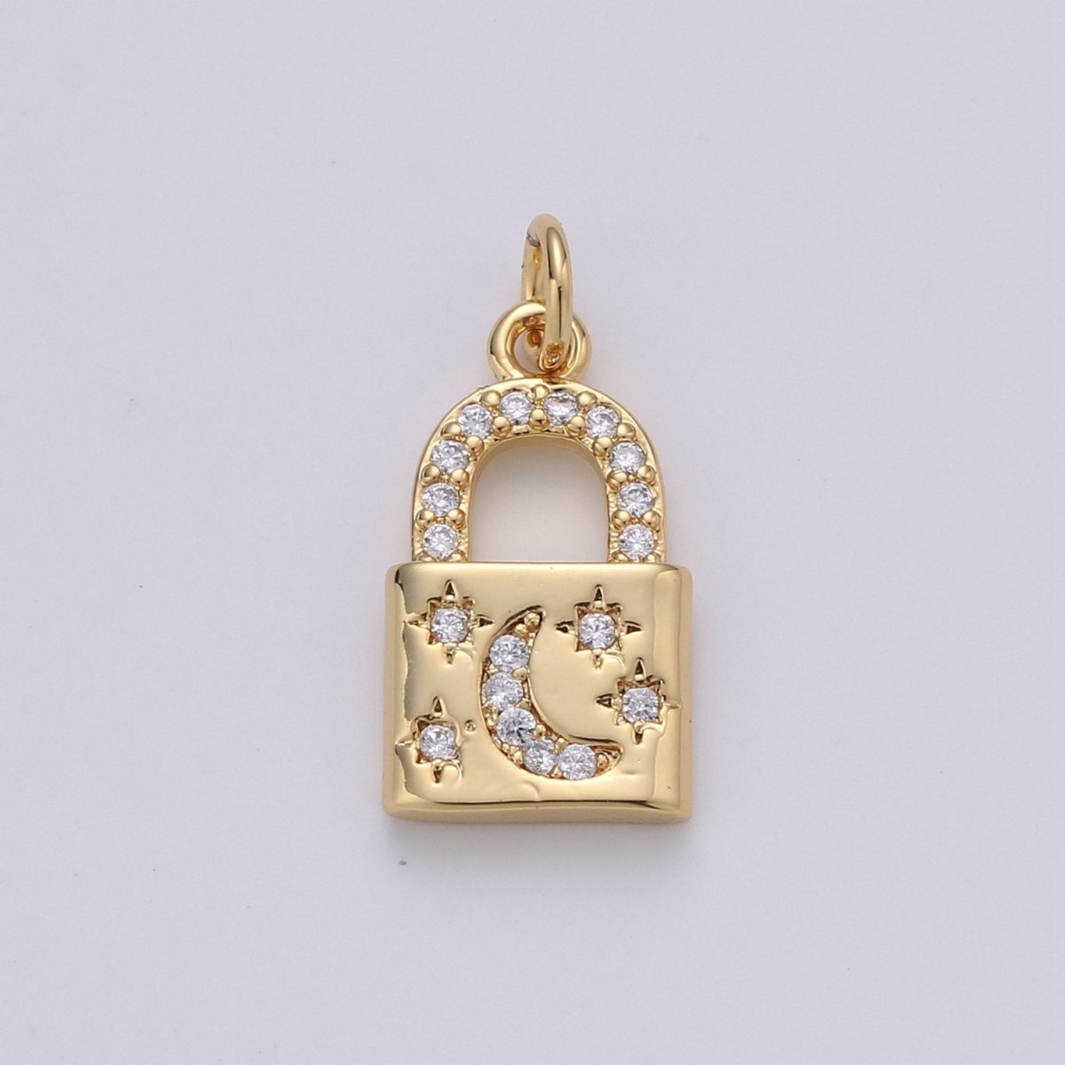 Gold Moon Star Padlock Pendant Gold Filled Dainty Padlock Charm Celestial Lock Jewelry for Necklace Earring Bracelet Component D-363 D-364 - DLUXCA