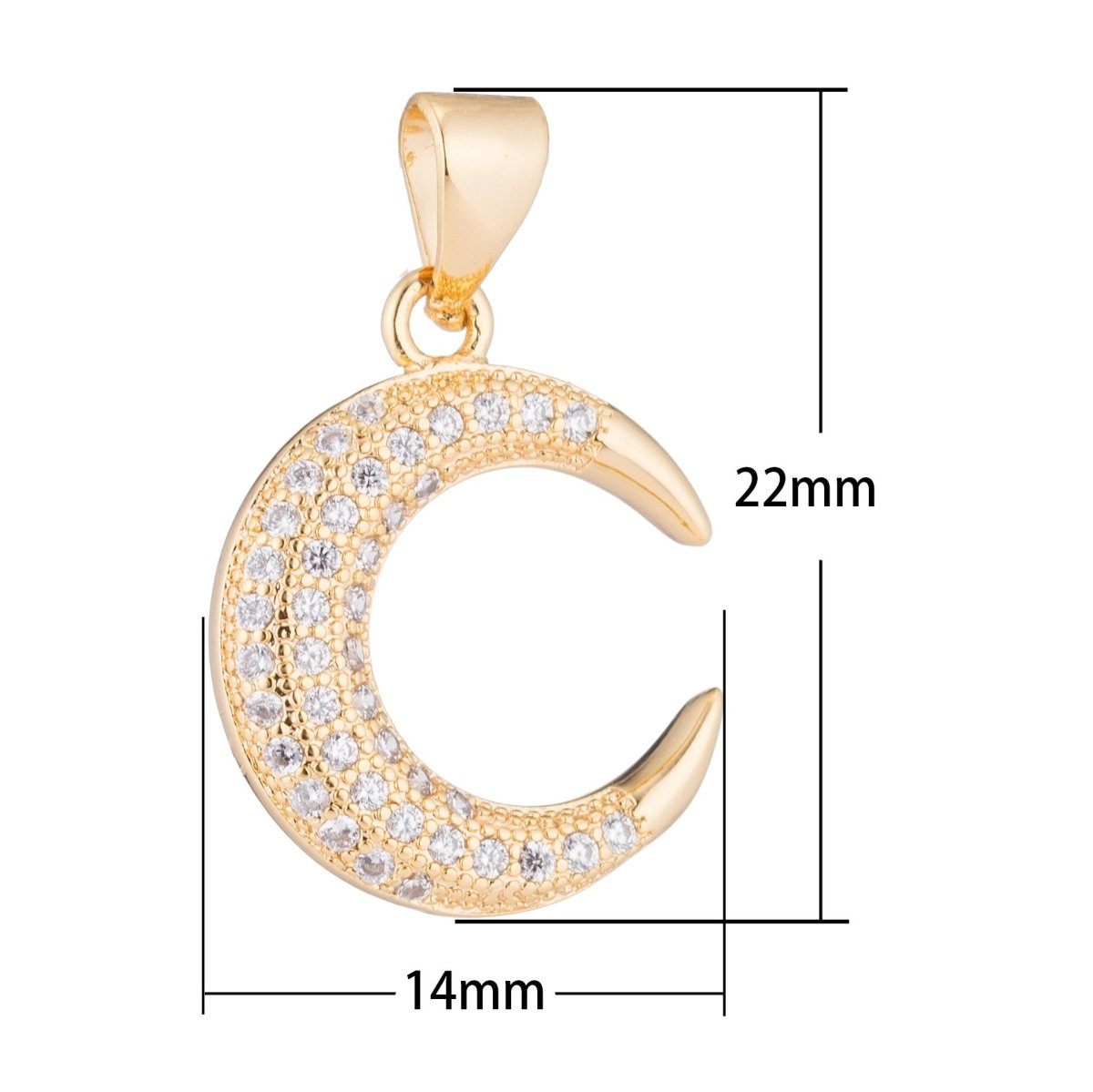 Gold Moonlight, Golden Crescent Moon Bright Night Sky Dream Cubic Zirconia Necklace Pendant Charm Bead Bails Findings for Jewelry Making H-355 - DLUXCA