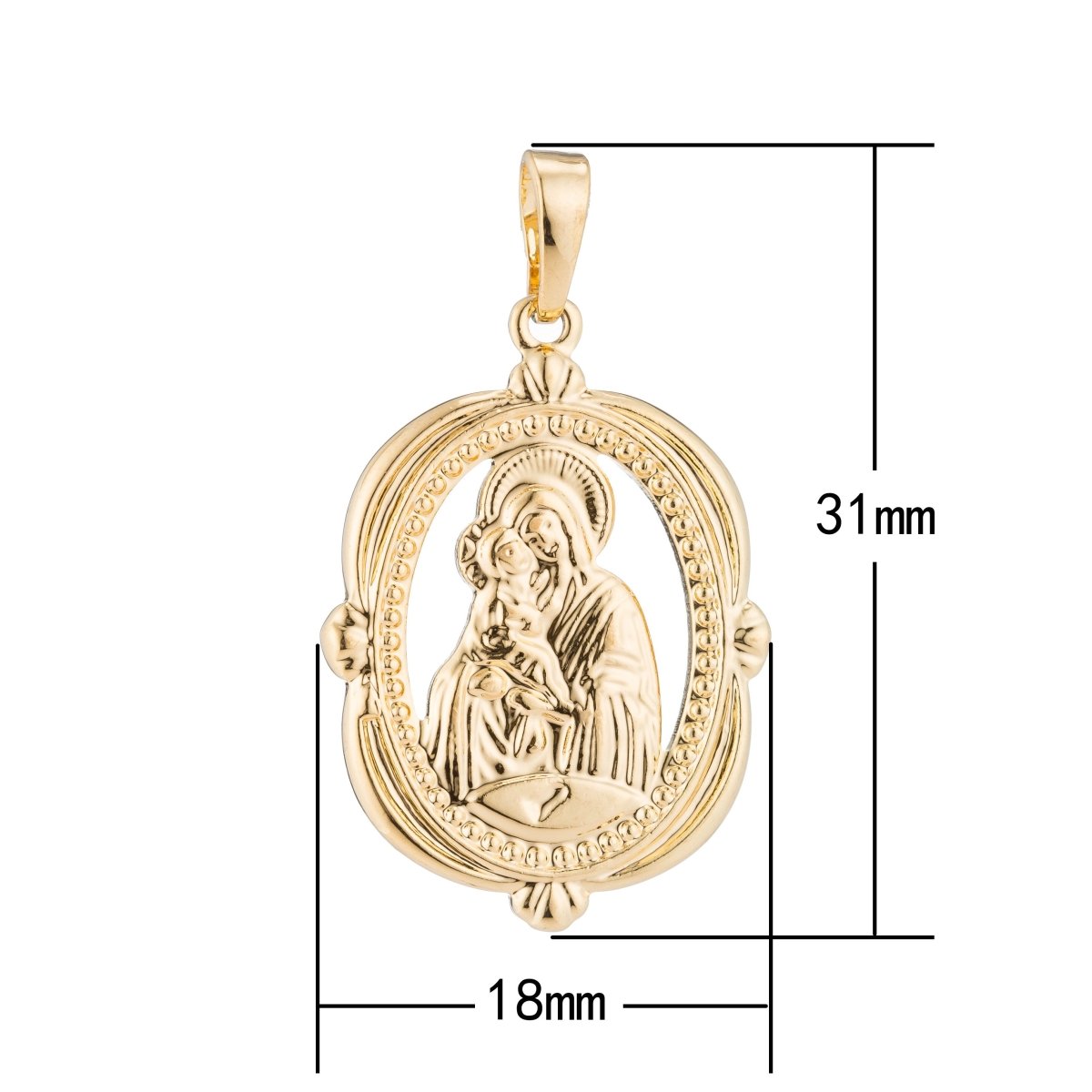 Gold Mother Mary, Holy, Virgin, Catholic Church, Faith, Religious, Prayer, Necklace Pendant Charm Bead Bails Findings for Jewelry Making I-025 - DLUXCA
