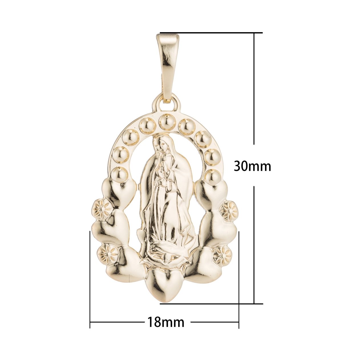 Gold Mother Mary, Holy, Virgin, Heart, Love, Pray for Us, Novena, Rosary, Necklace Pendant Charm Bead Bails Findings for Jewelry Making H-471 - DLUXCA