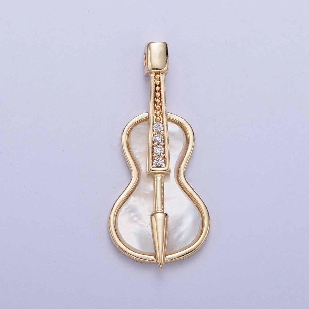 Gold Mother of Pearl Music Instrument Cello, Guitar, Violin Charm AG-076 - DLUXCA