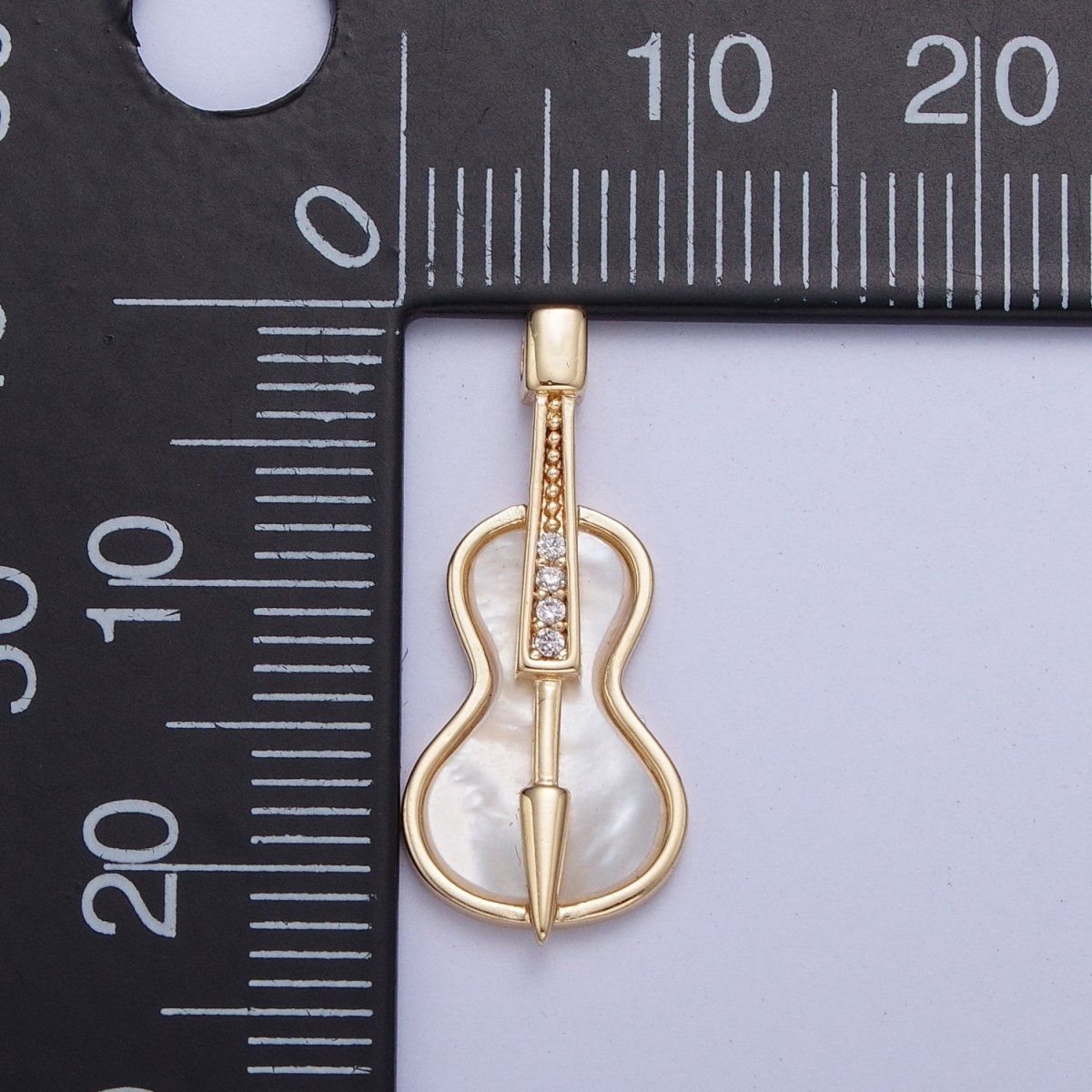 Gold Mother of Pearl Music Instrument Cello, Guitar, Violin Charm AG-076 - DLUXCA