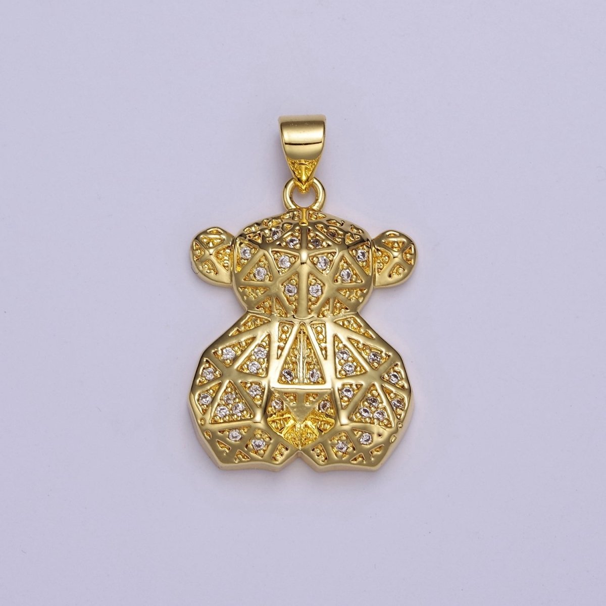 Gold Multi Faceted Teddy Bear Pendant Charm For Jewelry Necklace Making J-535 - DLUXCA
