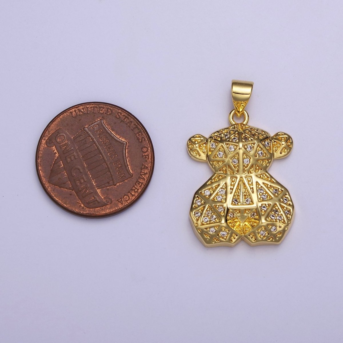 Gold Multi Faceted Teddy Bear Pendant Charm For Jewelry Necklace Making J-535 - DLUXCA