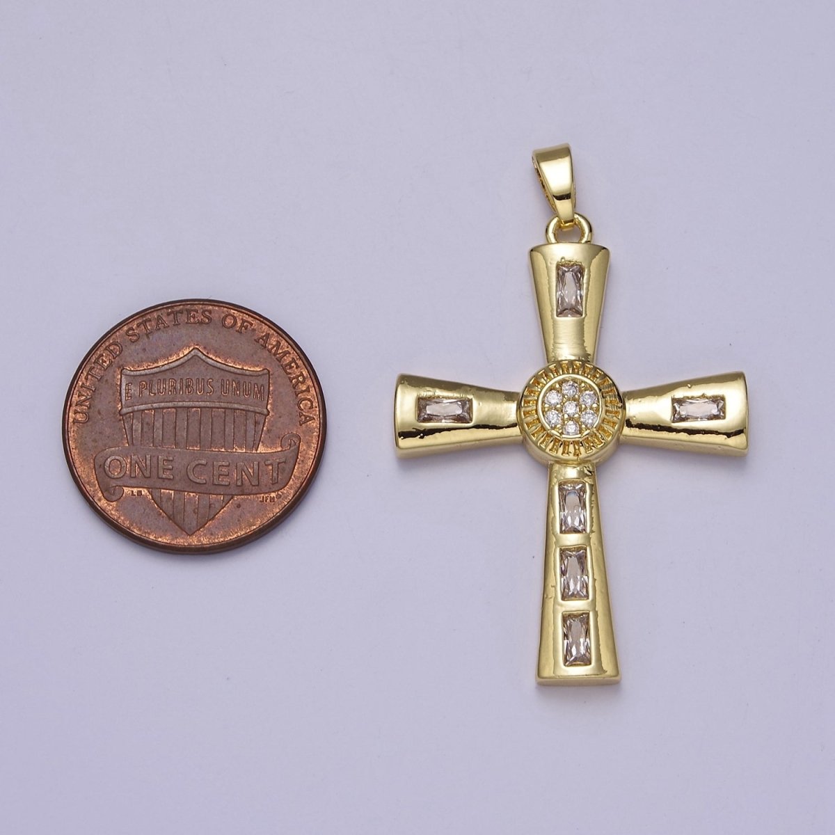 Gold Multicolor/Clear Baguette Cubic Zirconia CZ Religious Cross Pendant Charm For Jewelry Necklace Making, J-593 J-594 - DLUXCA