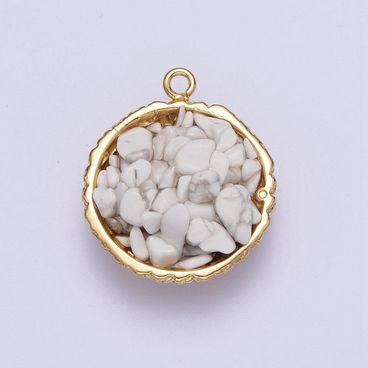 Gold Natural Chip Bead Gemstone Round Charm | C-328 C-330 C-338 C-627 C-632 C-635 C-641 - DLUXCA