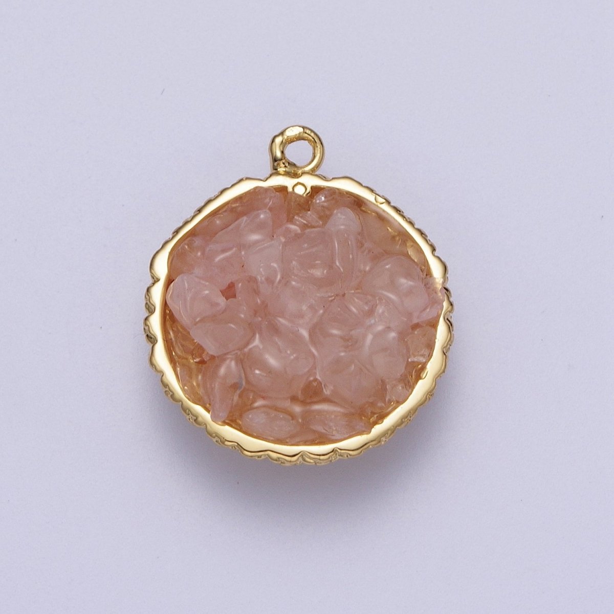 Gold Natural Chip Bead Gemstone Round Charm | C-328 C-330 C-338 C-627 C-632 C-635 C-641 - DLUXCA