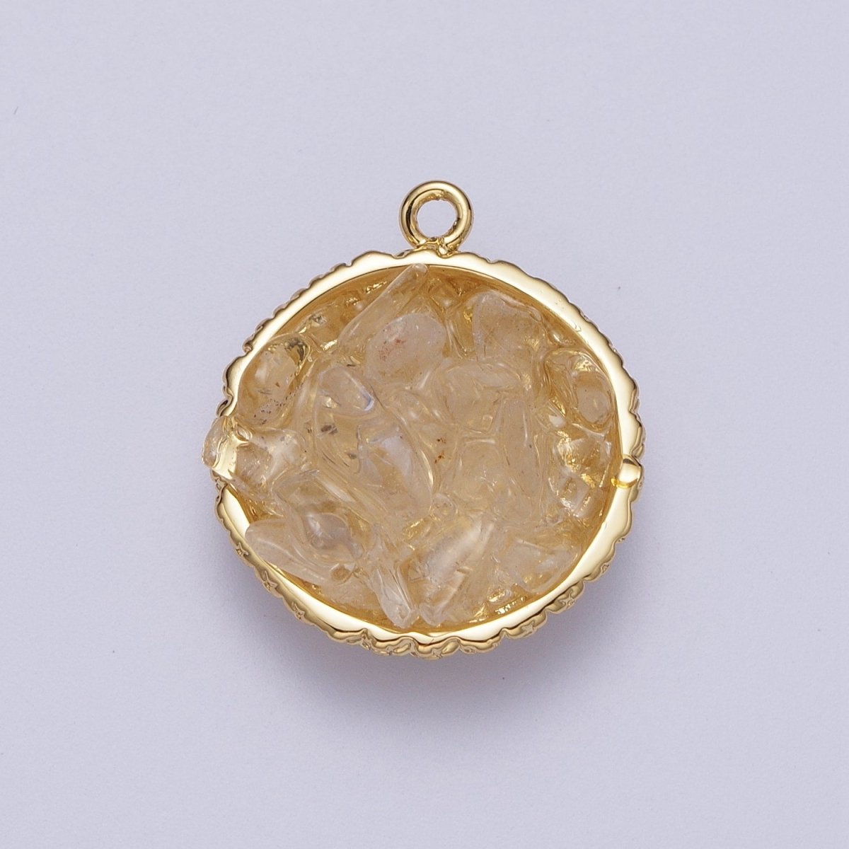 Gold Natural Chip Bead Gemstone Round Charm | C-328 C-330 C-338 C-627 C-632 C-635 C-641 - DLUXCA