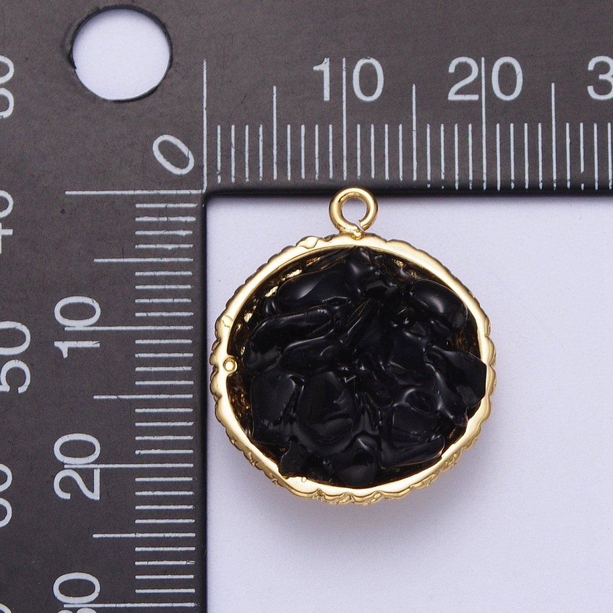 Gold Natural Chip Bead Gemstone Round Charm | C-328 C-330 C-338 C-627 C-632 C-635 C-641 - DLUXCA