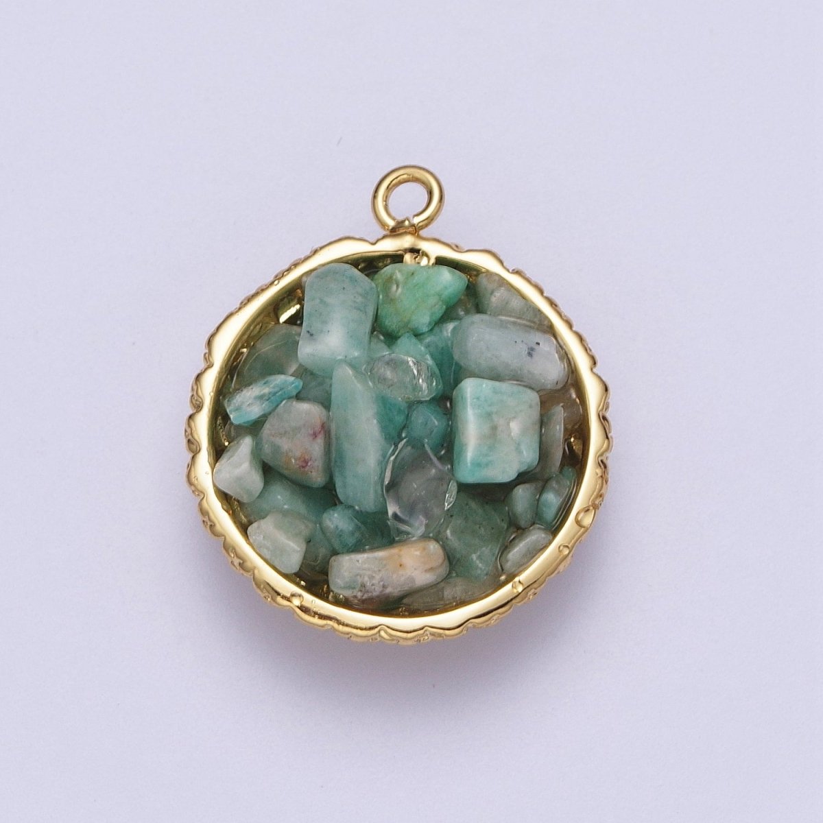 Gold Natural Chip Bead Gemstone Round Charm | C-328 C-330 C-338 C-627 C-632 C-635 C-641 - DLUXCA