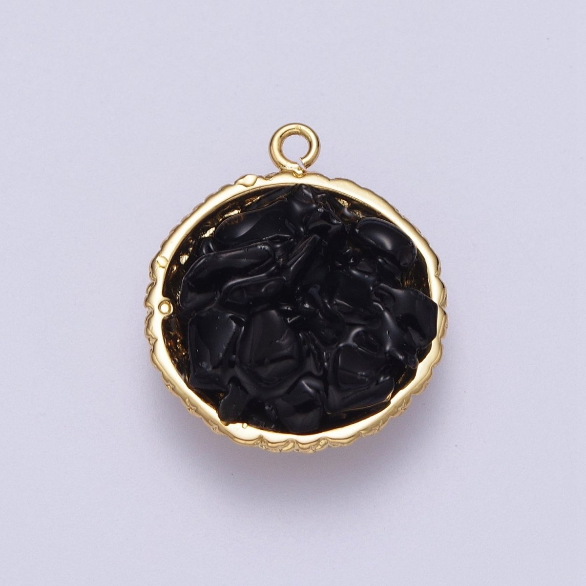 Gold Natural Chip Bead Gemstone Round Charm | C-328 C-330 C-338 C-627 C-632 C-635 C-641 - DLUXCA