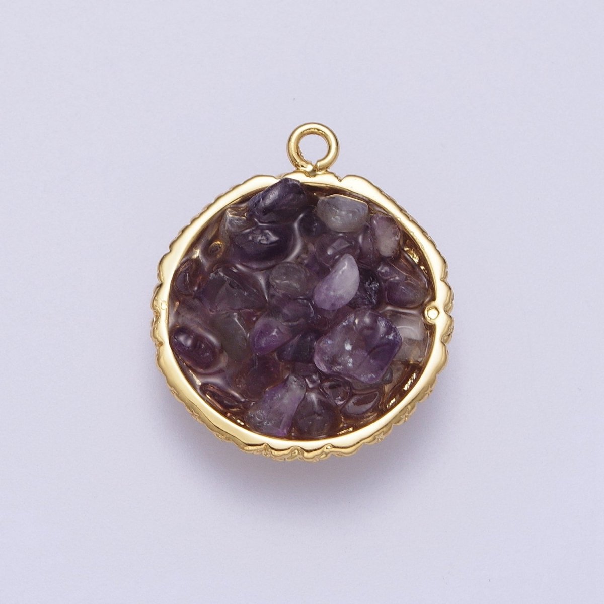 Gold Natural Chip Bead Gemstone Round Charm | C-328 C-330 C-338 C-627 C-632 C-635 C-641 - DLUXCA