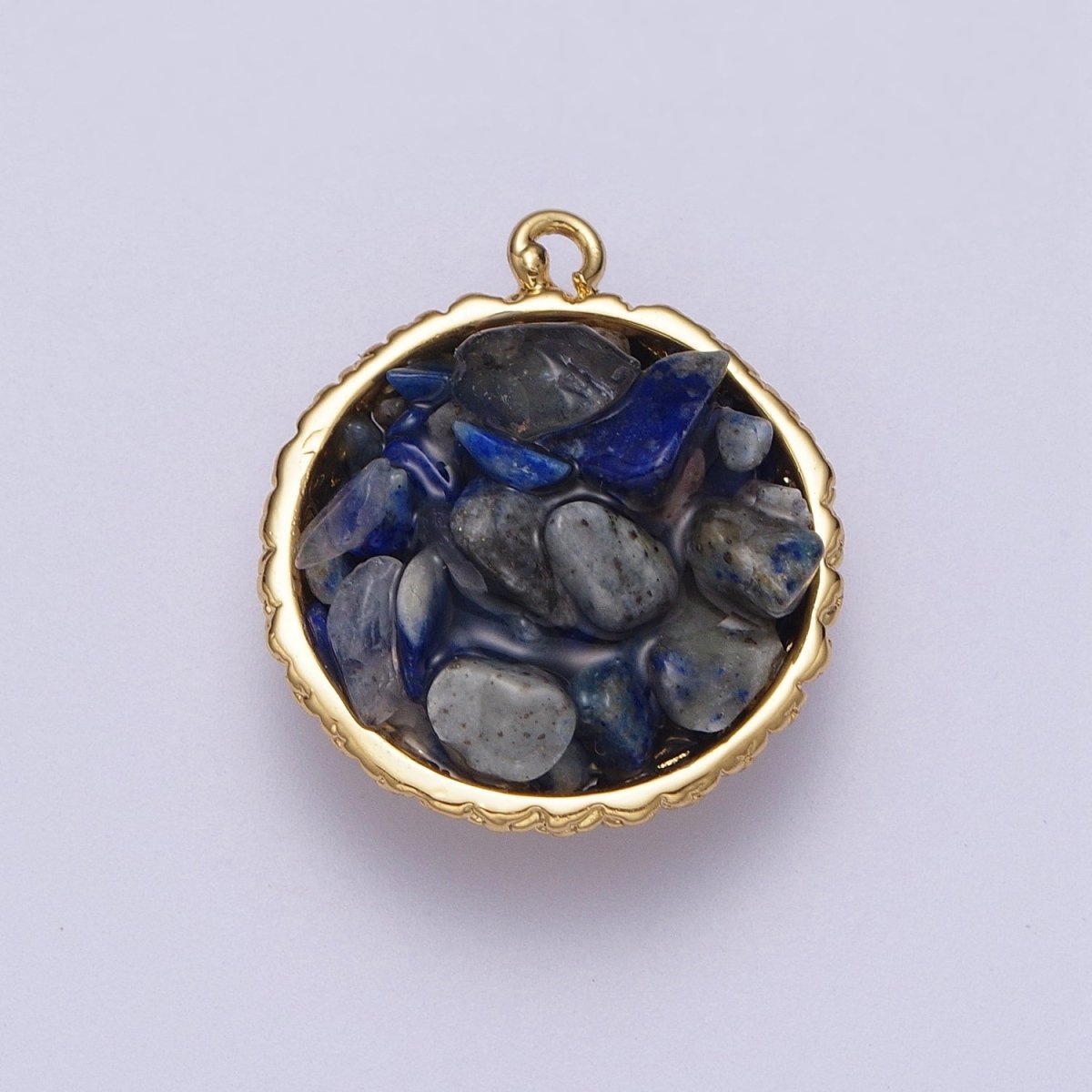 Gold Natural Chip Bead Gemstone Round Charm | C-328 C-330 C-338 C-627 C-632 C-635 C-641 - DLUXCA