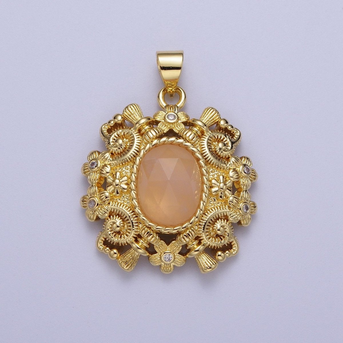 Gold Natural Gemstone Nature Flower Geometric Pendant For Jewelry Making H-754 H-784 H-851 - DLUXCA