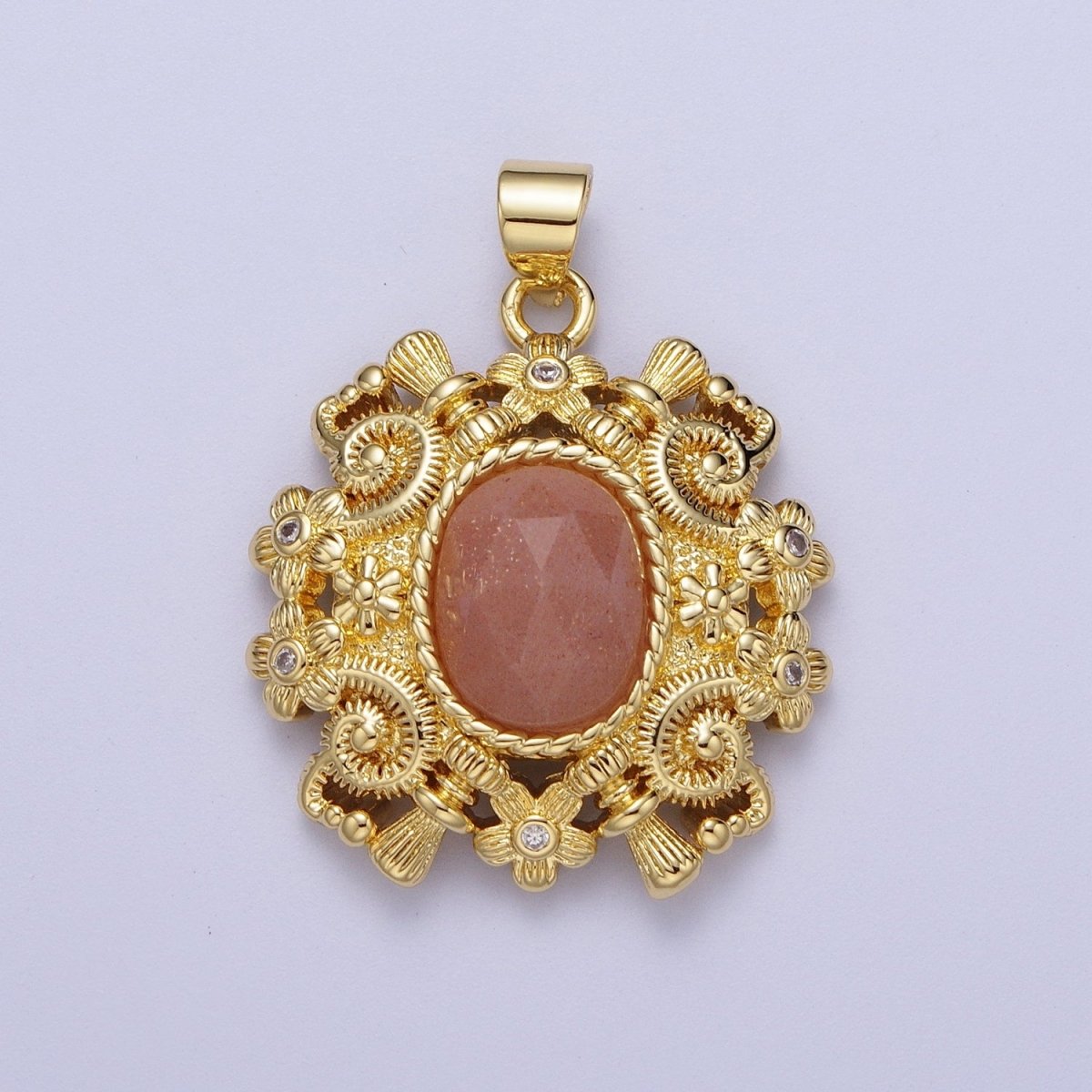 Gold Natural Gemstone Nature Flower Geometric Pendant For Jewelry Making H-754 H-784 H-851 - DLUXCA