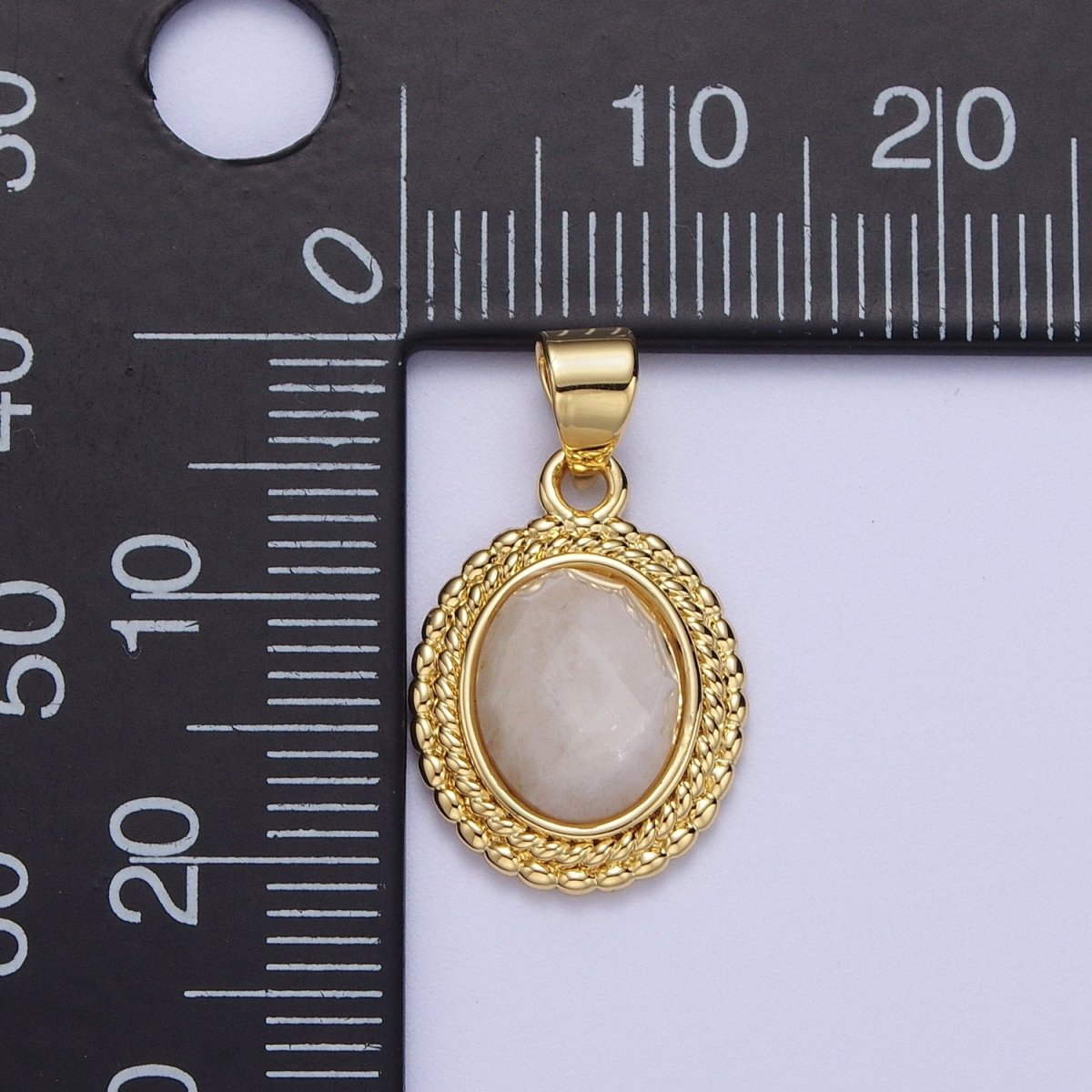 Gold Natural Moonstone Beaded Rope Frame Oval Jewelry Making Pendant H-604 - DLUXCA