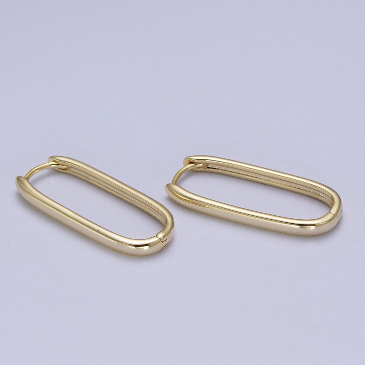 Gold Oblong Chunky Rectangle Earring, Rectangle or Oval Shape Earrings, Minimalist Hoop Earring for Everyday Use AE-1011 - DLUXCA