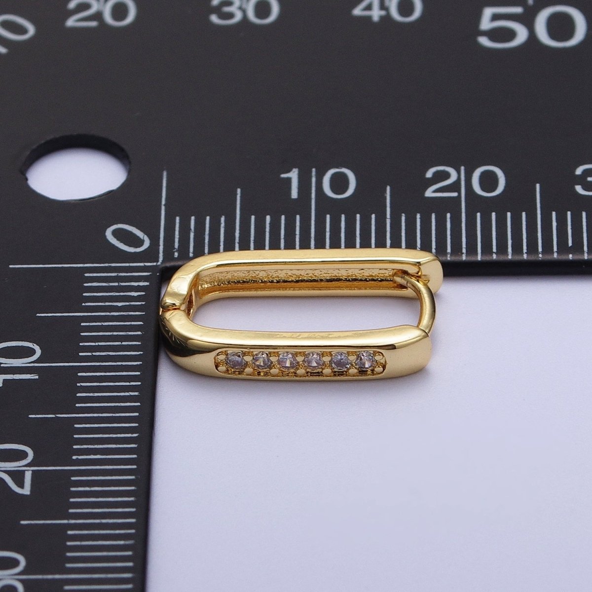 Gold Oblong U Shaped Micro Paved CZ Huggie Hoop Earrings | Y-154 - DLUXCA