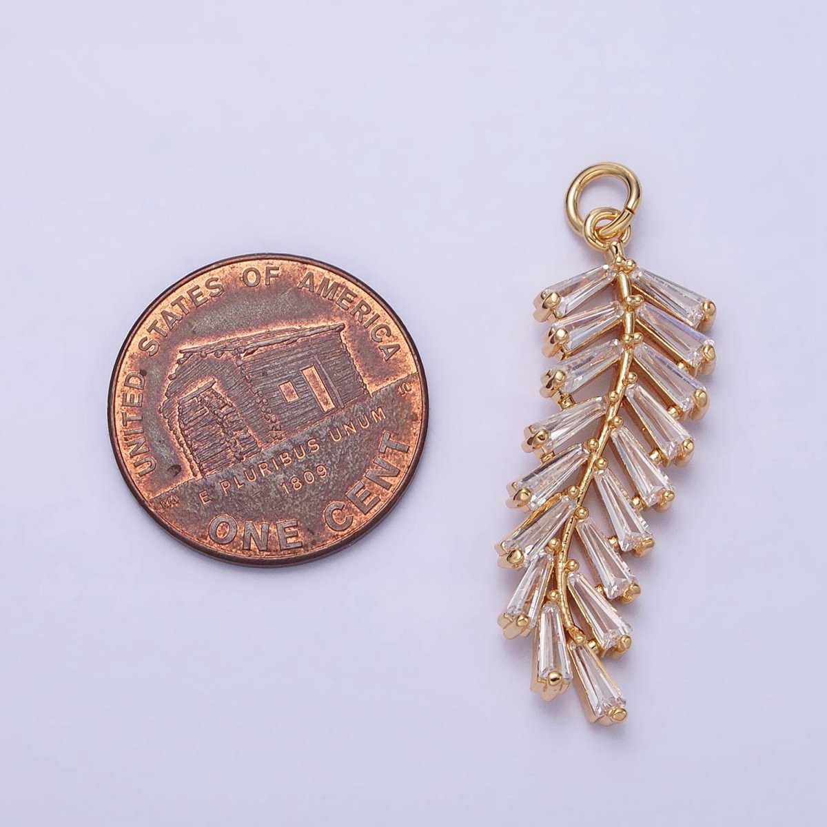 Gold Olive Branch Charm, Clear Baguette Cz Leaf Charm Pendant Jewelry Supplies AC467 AC468 - DLUXCA
