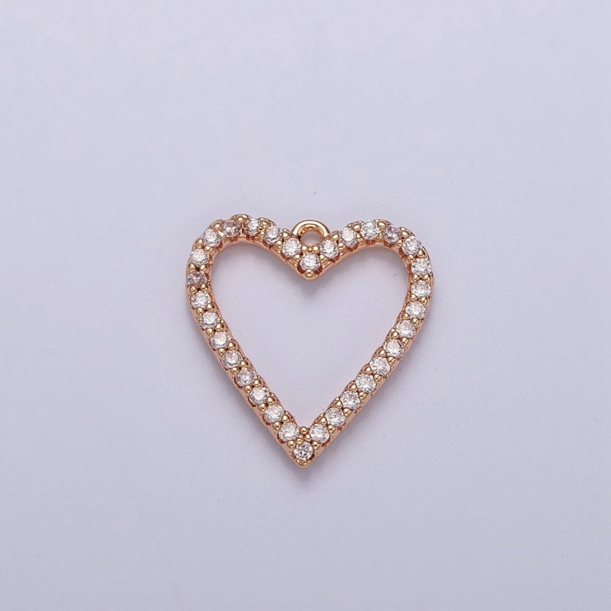 Gold Open Heart Outline Micro Paved CZ Charm For Valentine Love Jewelry Making | X-815 - DLUXCA
