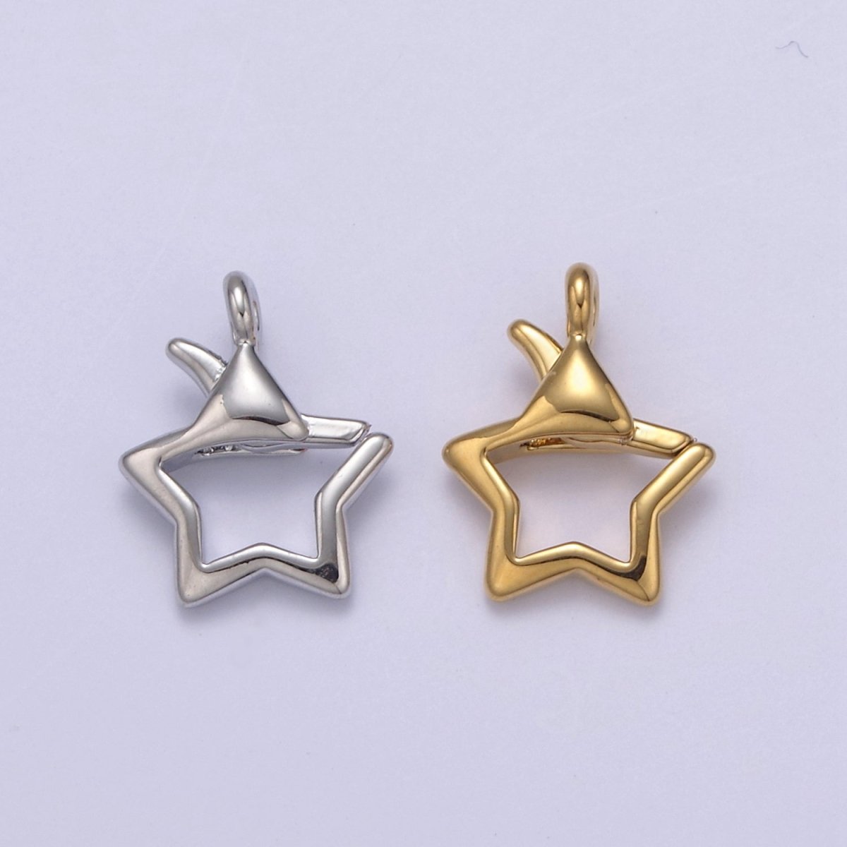 Gold or Silver Open Star Lobster Clasp, 15x11mm, Open Star Lobster Clasp, Star Charm Enhancer Clasp Wholesale Supply L-659 L-658 - DLUXCA
