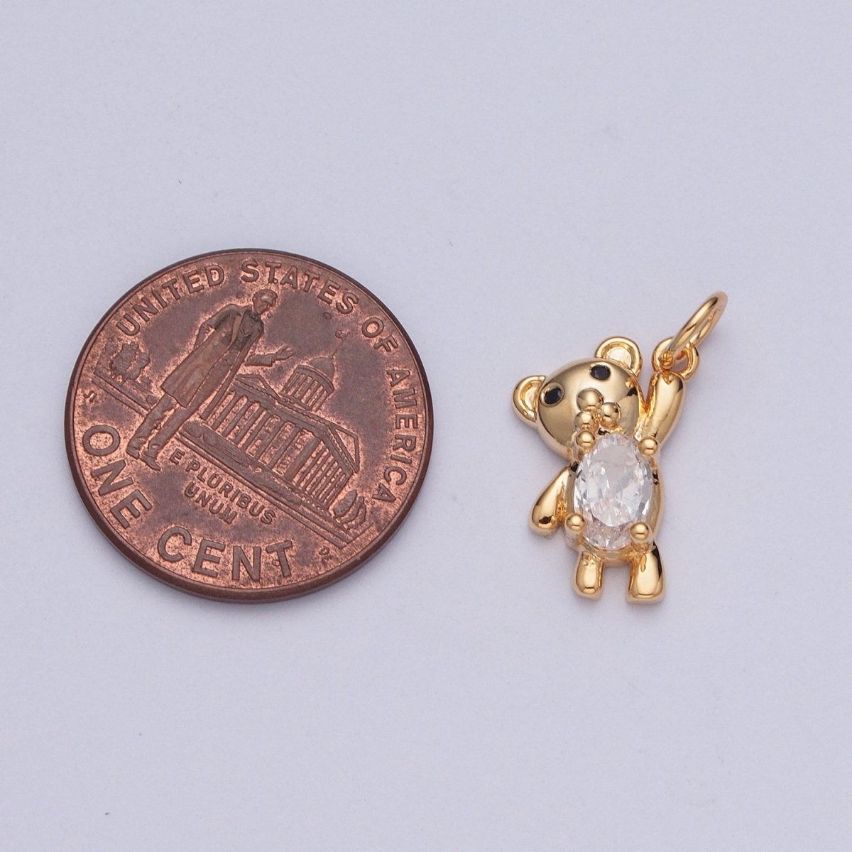 Gold Oval Clear CZ Teddy Bear Holding On Charm For DIY Jewelry Making | X-205 - DLUXCA