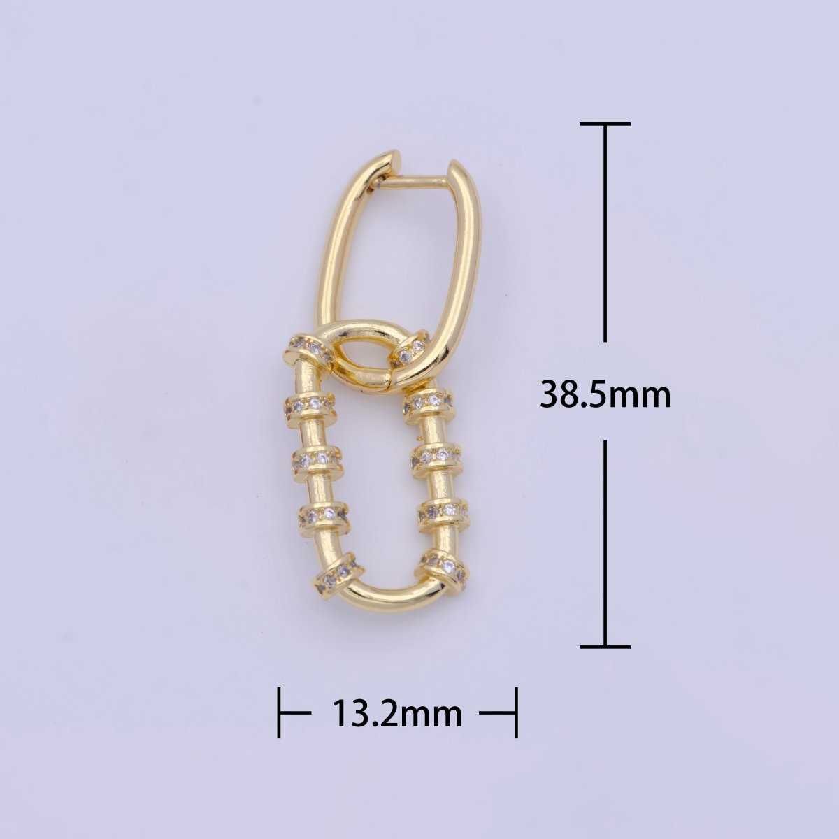Gold Oval Earrings Dainty Hoop Huggie Earring, Oval Huggie Dangle Link Earring X-921 - DLUXCA