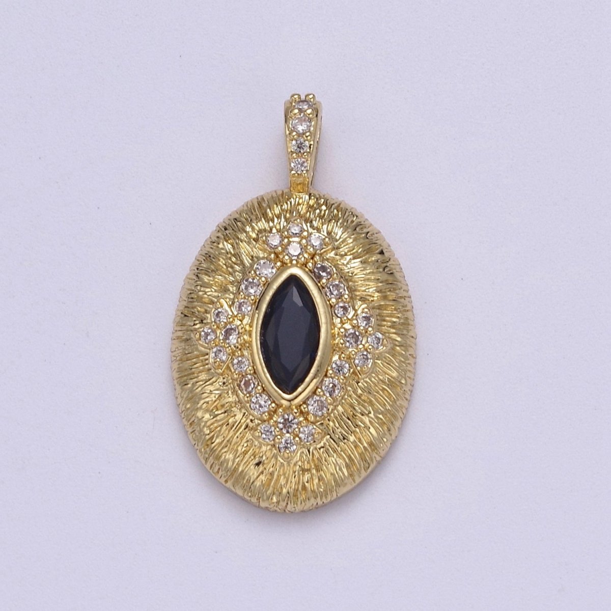 Gold Oval Eye Charm 24k Gold Filled with Blue CZ Eye Oval Medallion Pendant DIY Jewelry Making Supplies J-346 - DLUXCA