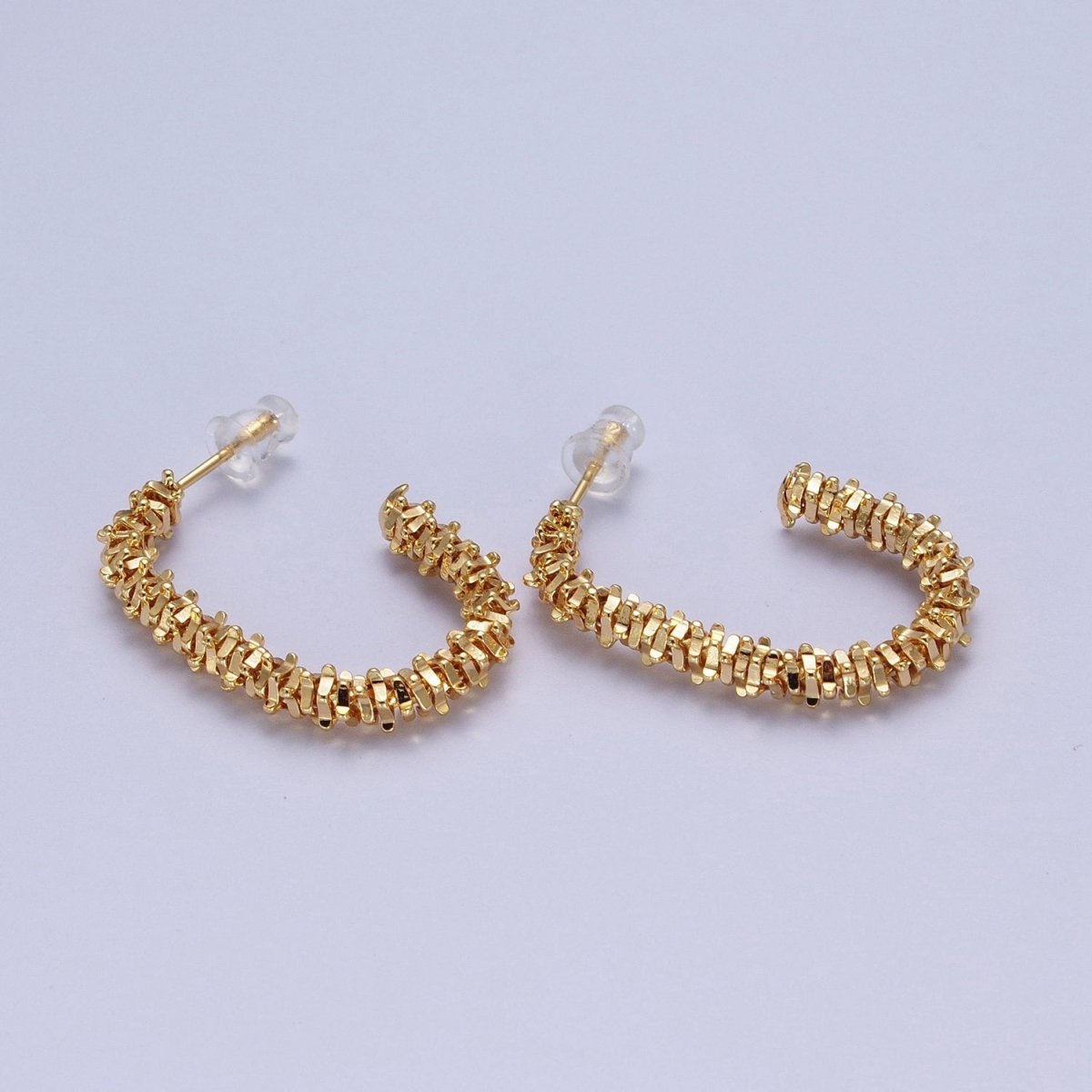 Gold Oval Hoop Modern Textured Hoop Earrings AE-538 - DLUXCA