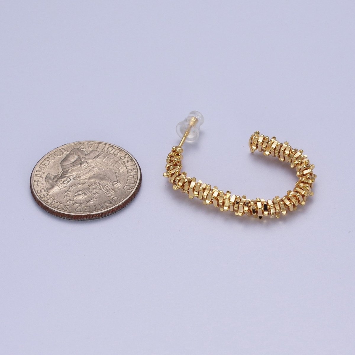 Gold Oval Hoop Modern Textured Hoop Earrings AE-538 - DLUXCA