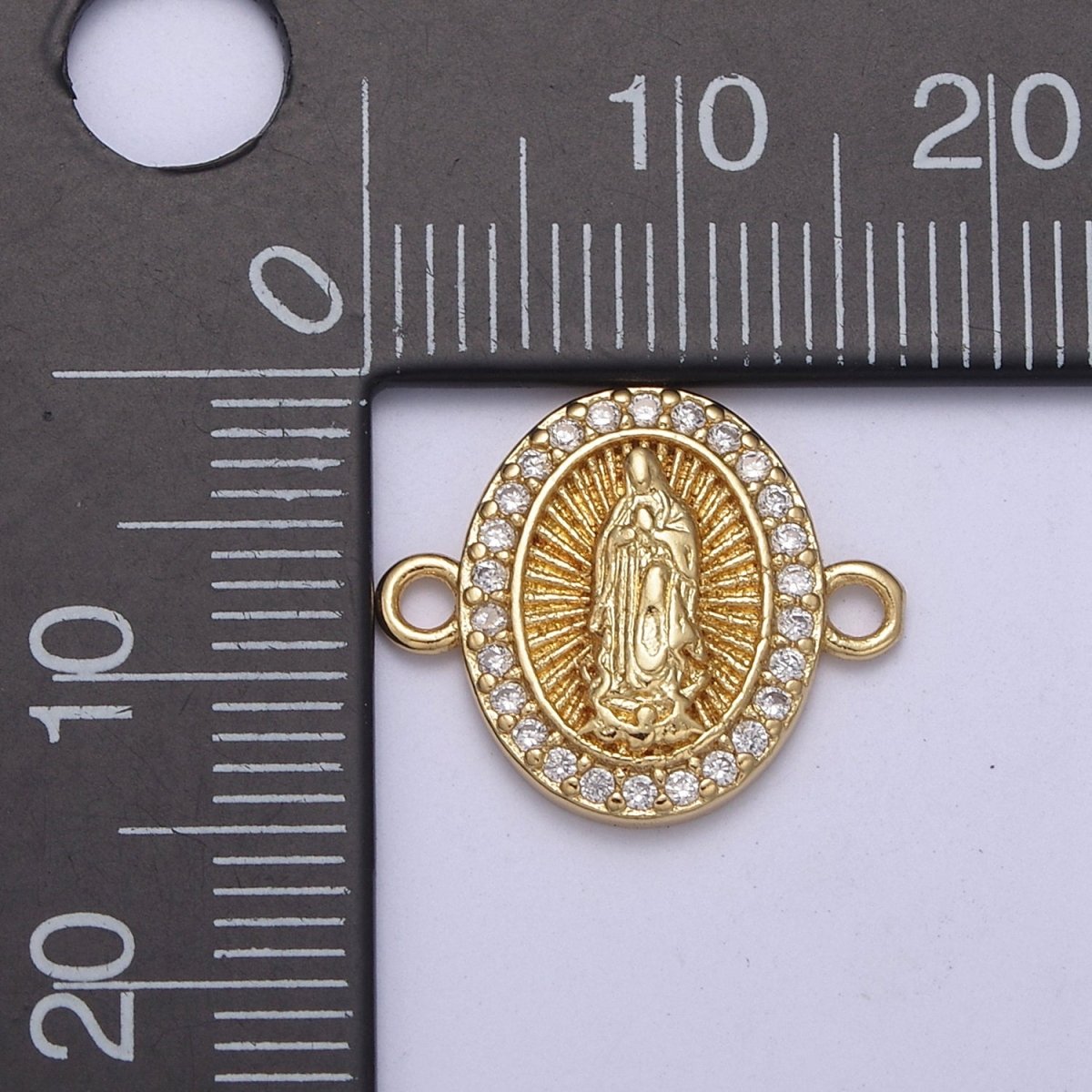 Gold Oval Lady Guadalupe Charm Connector for Bracelet F-260 - DLUXCA