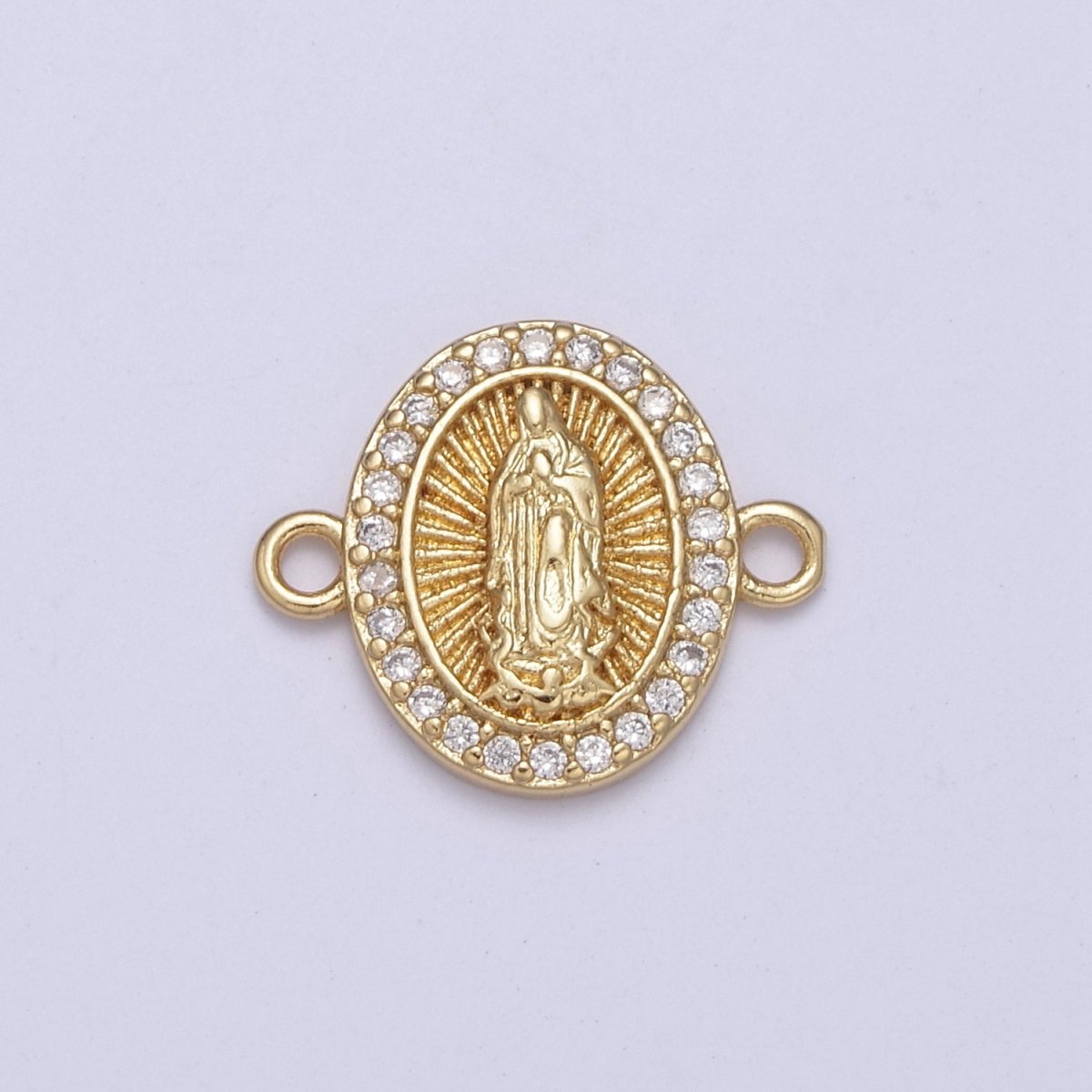 Gold Oval Lady Guadalupe Charm Connector for Bracelet F-260 - DLUXCA