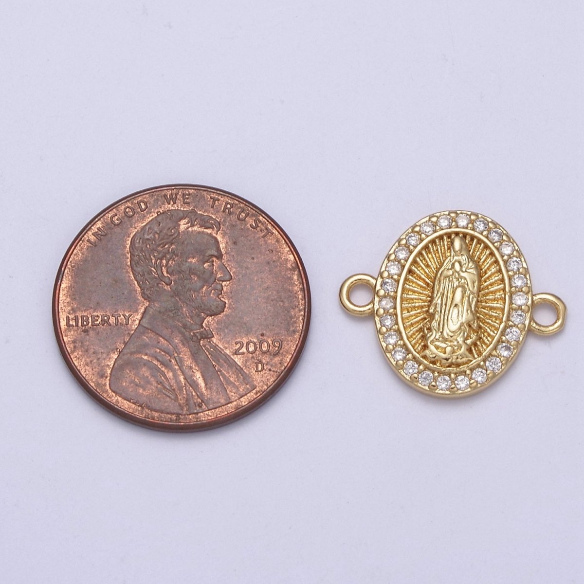 Gold Oval Lady Guadalupe Charm Connector for Bracelet F-260 - DLUXCA