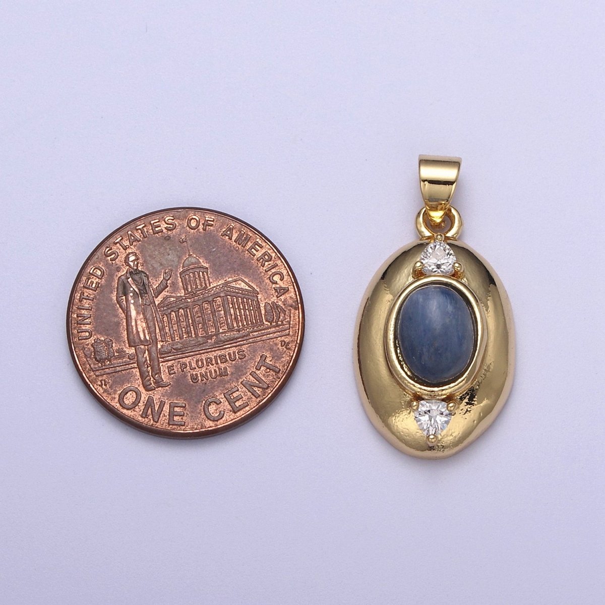 Gold Oval Pendant with Blue Tiger Eye Gemstone For Statement Jewelry Charm H-545 - DLUXCA