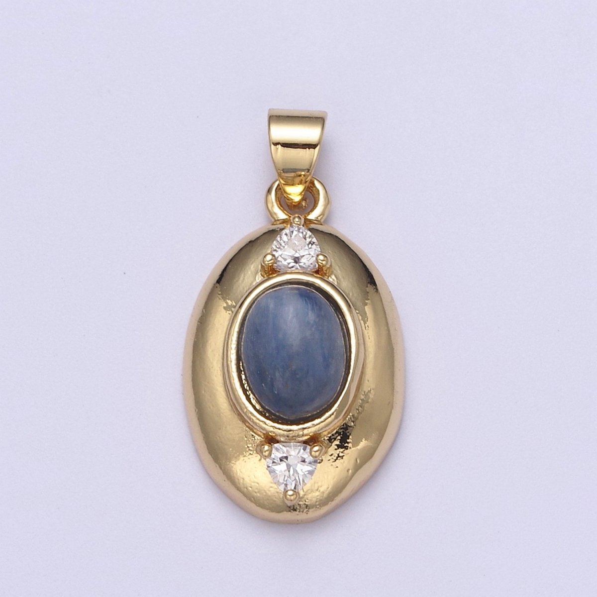 Gold Oval Pendant with Blue Tiger Eye Gemstone For Statement Jewelry Charm H-545 - DLUXCA
