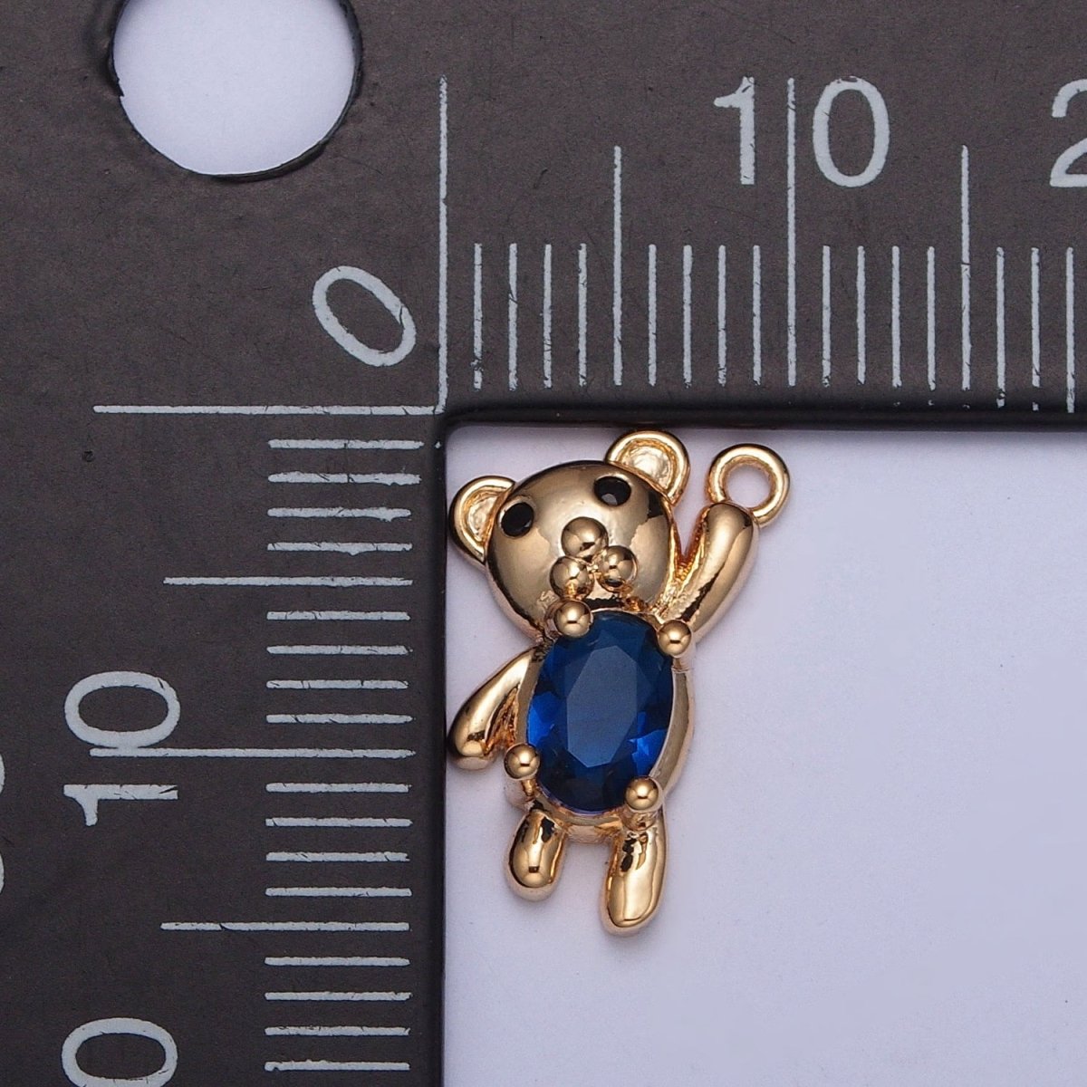 Gold Oval Sapphire Blue Teddy Bear Holding On Charm For DIY Jewelry Making | X-256 - DLUXCA