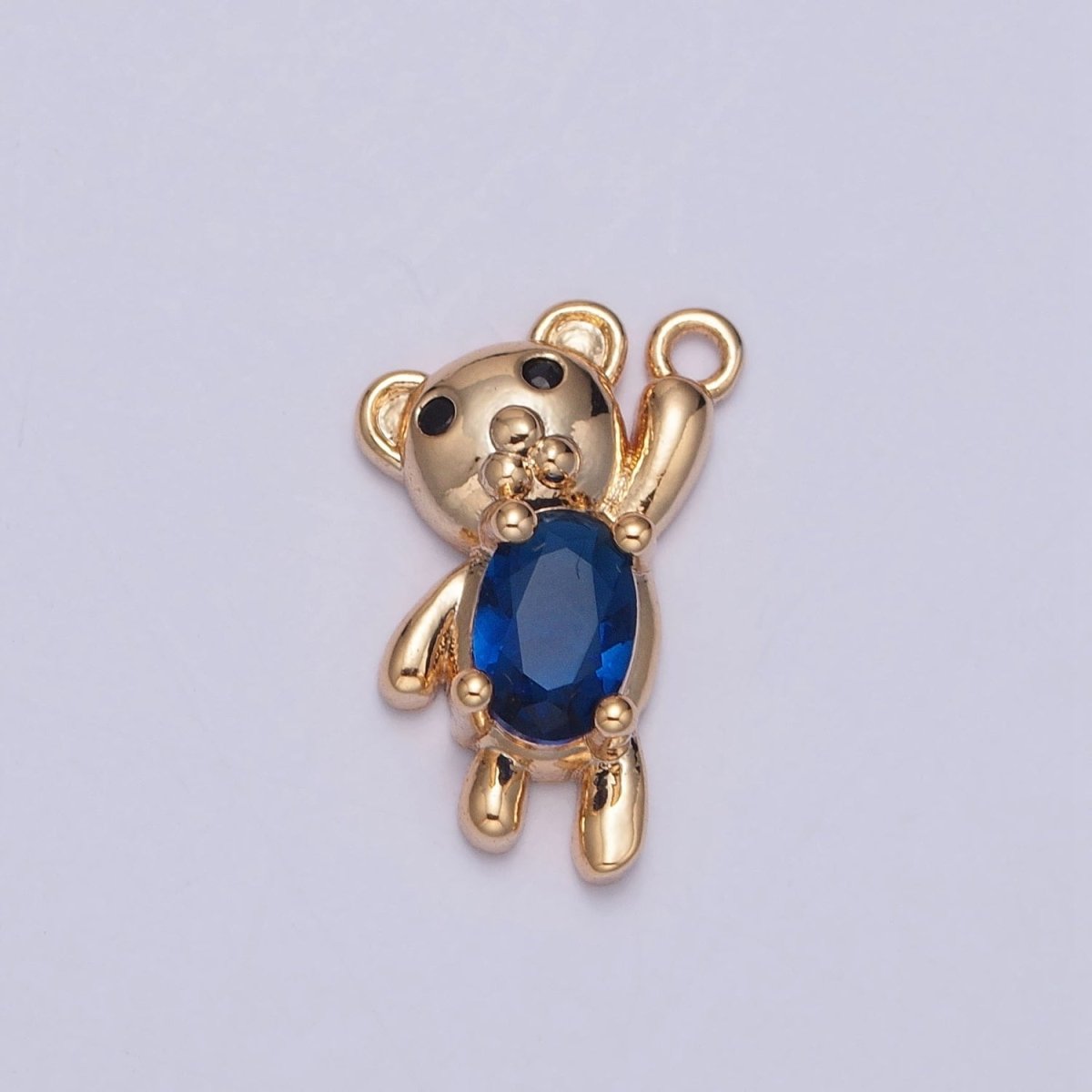 Gold Oval Sapphire Blue Teddy Bear Holding On Charm For DIY Jewelry Making | X-256 - DLUXCA