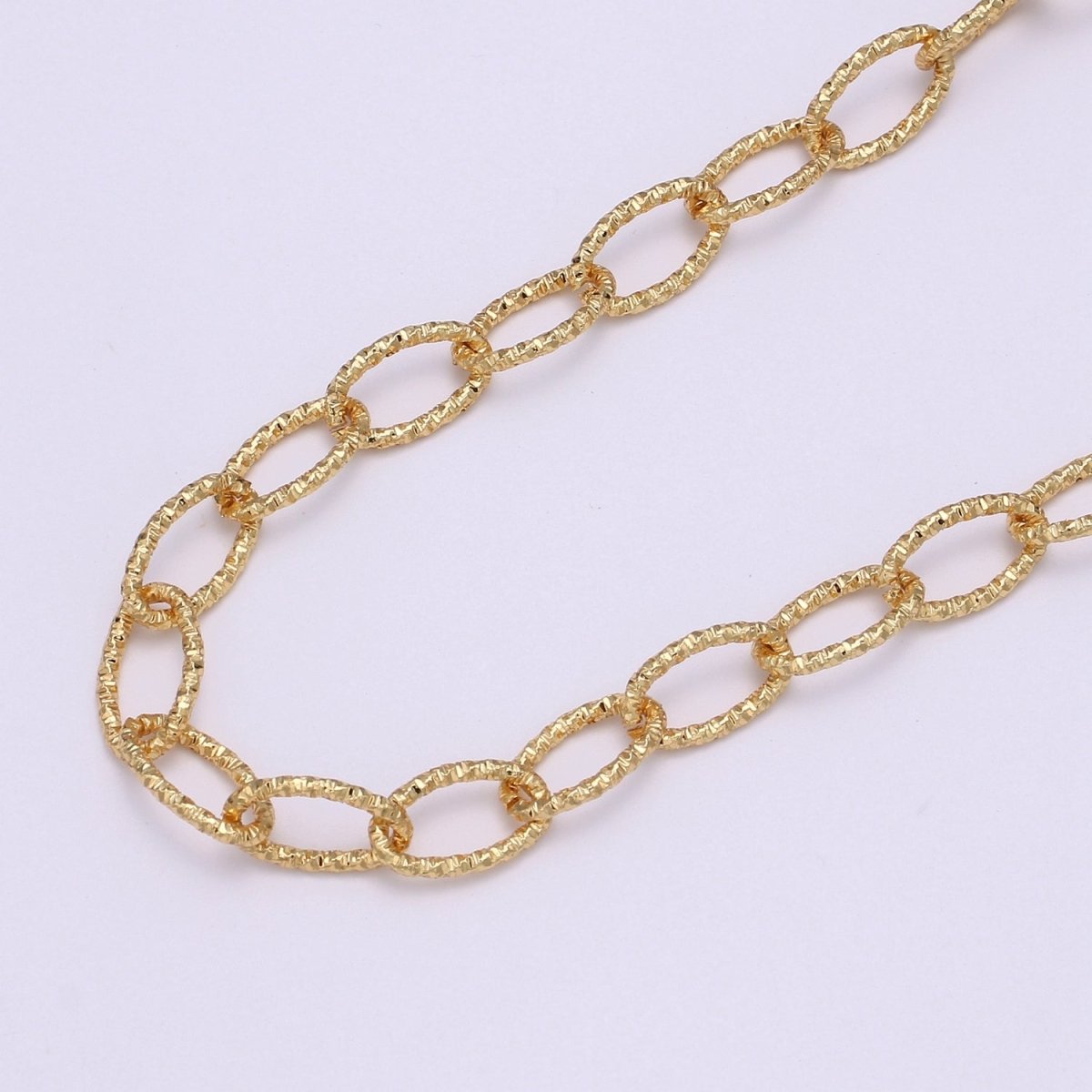 Gold Oval UNIQUE CABLE Special Design Chain by Yard, Fancy Wholesale Bulk Roll Chain For Jewelry Making, Width 9.4mm, 24K Gold Filled For Necklace Bracelet Anklet Component Supply | ROLL-492 Clearance Pricing - DLUXCA