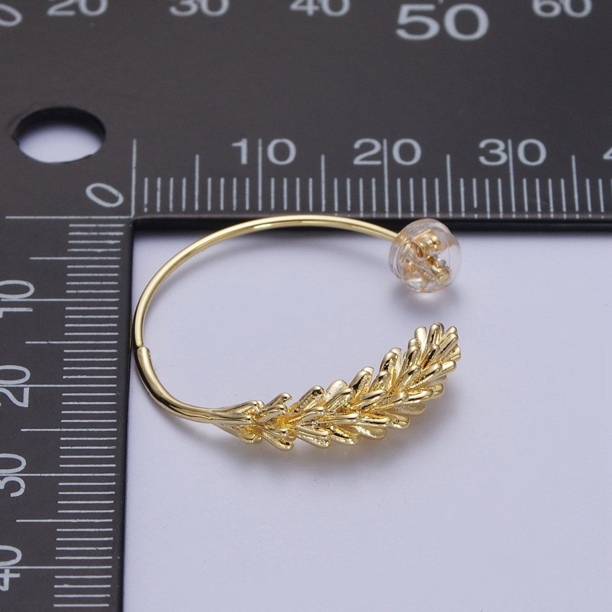 Gold Paddy Wheat Minimalist Open Hoop Stud Earrings | P-285 - DLUXCA