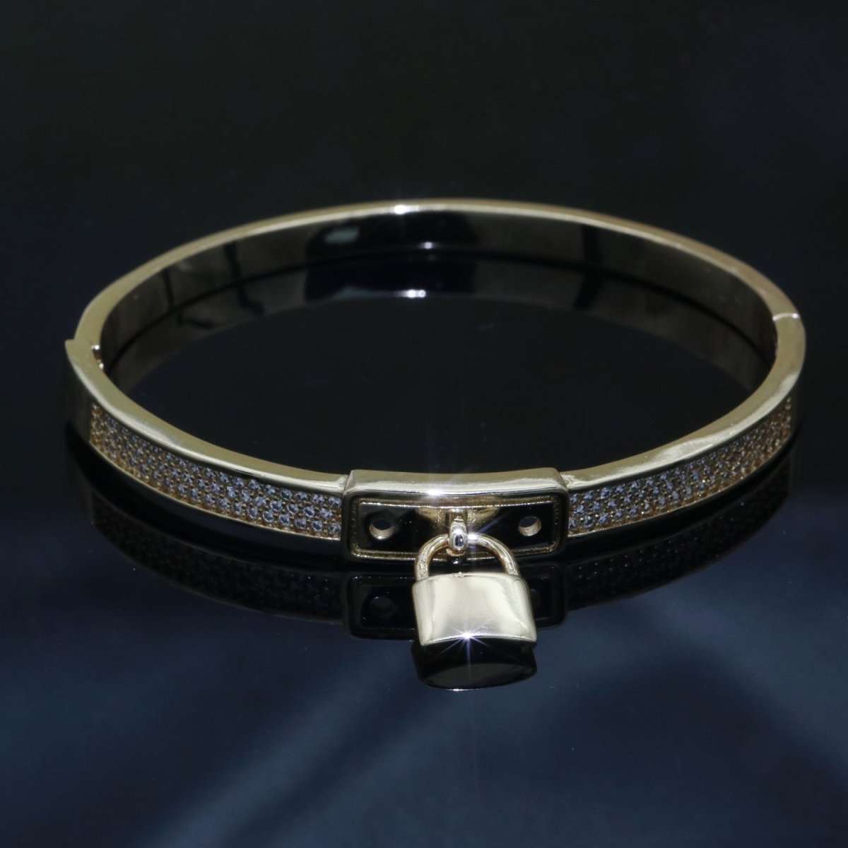Gold Padlock Bracelet, 14K Gold Filled Micro Pave Luxury Bangle, Premium Quality jewelry | WA-126 Clearance Pricing - DLUXCA