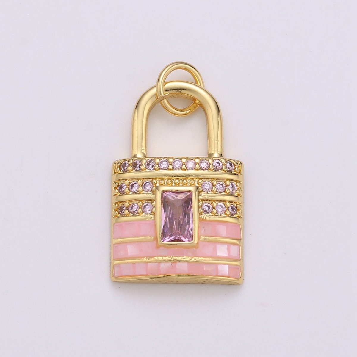 Gold Padlock charms , Pink Lock pendants, Love charm, Dainty charm, Padlock Jewelry pendants in 14k Gold-Plated K-803 - DLUXCA