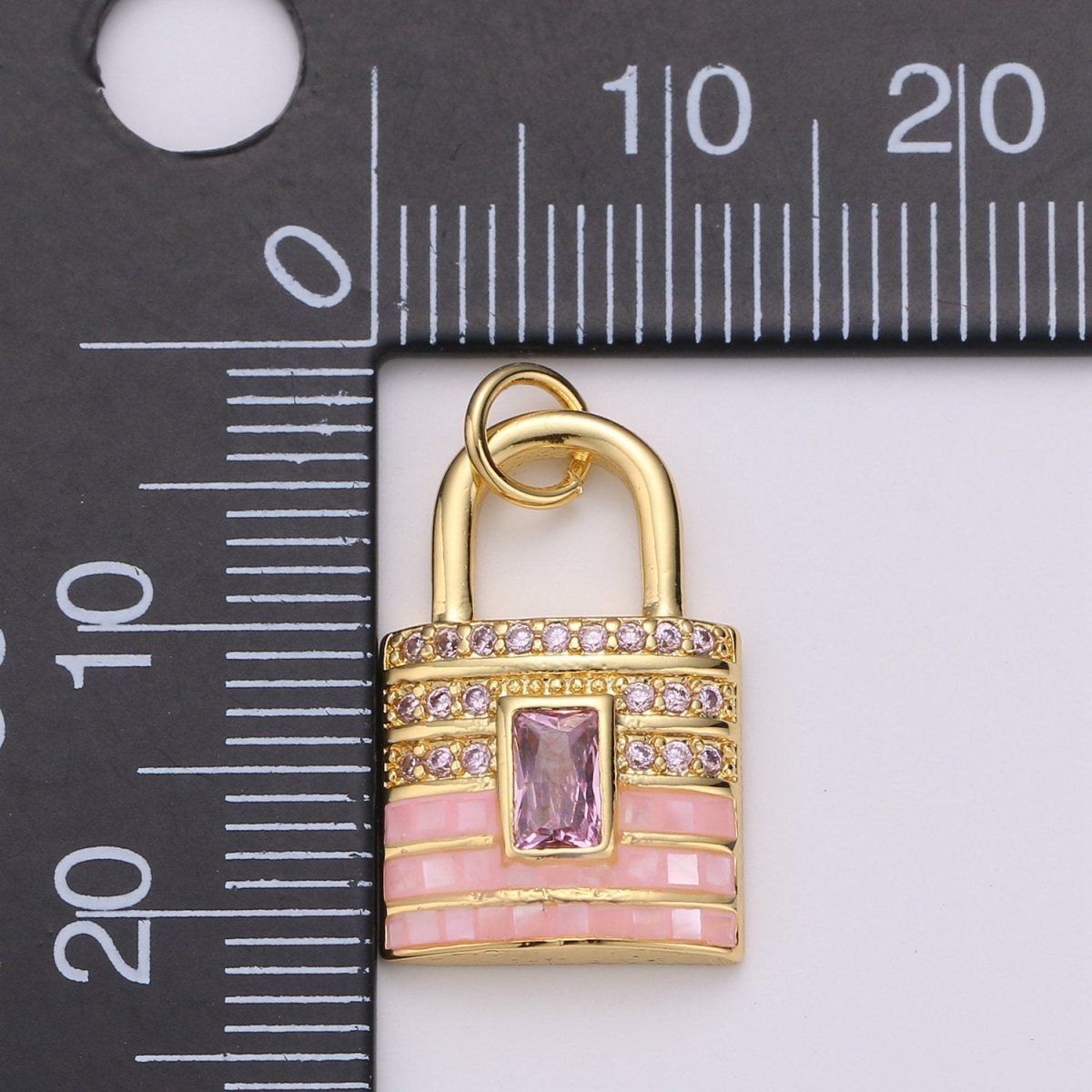 Gold Padlock charms , Pink Lock pendants, Love charm, Dainty charm, Padlock Jewelry pendants in 14k Gold-Plated K-803 - DLUXCA