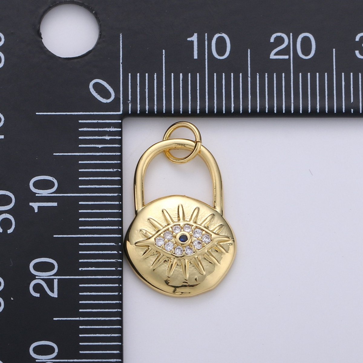 Gold Padlock pendant charm with cz• 23x12mm •24k Gold Filled• Sparkly Cubic Zirconia CZ Evil Eye Charm • Small Charm for Necklace Bracelet D-238 - DLUXCA