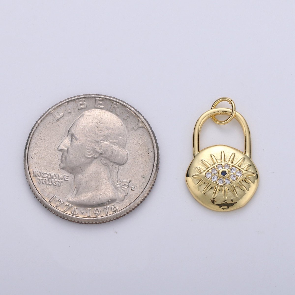 Gold Padlock pendant charm with cz• 23x12mm •24k Gold Filled• Sparkly Cubic Zirconia CZ Evil Eye Charm • Small Charm for Necklace Bracelet D-238 - DLUXCA
