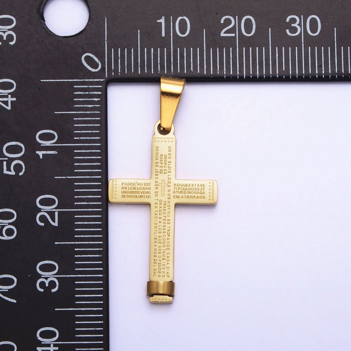 Gold Padre Nuestro Cross Pendant, Lord's Prayer in Spanish Cross Stainless Steel Cross Pendant P-1113 - DLUXCA