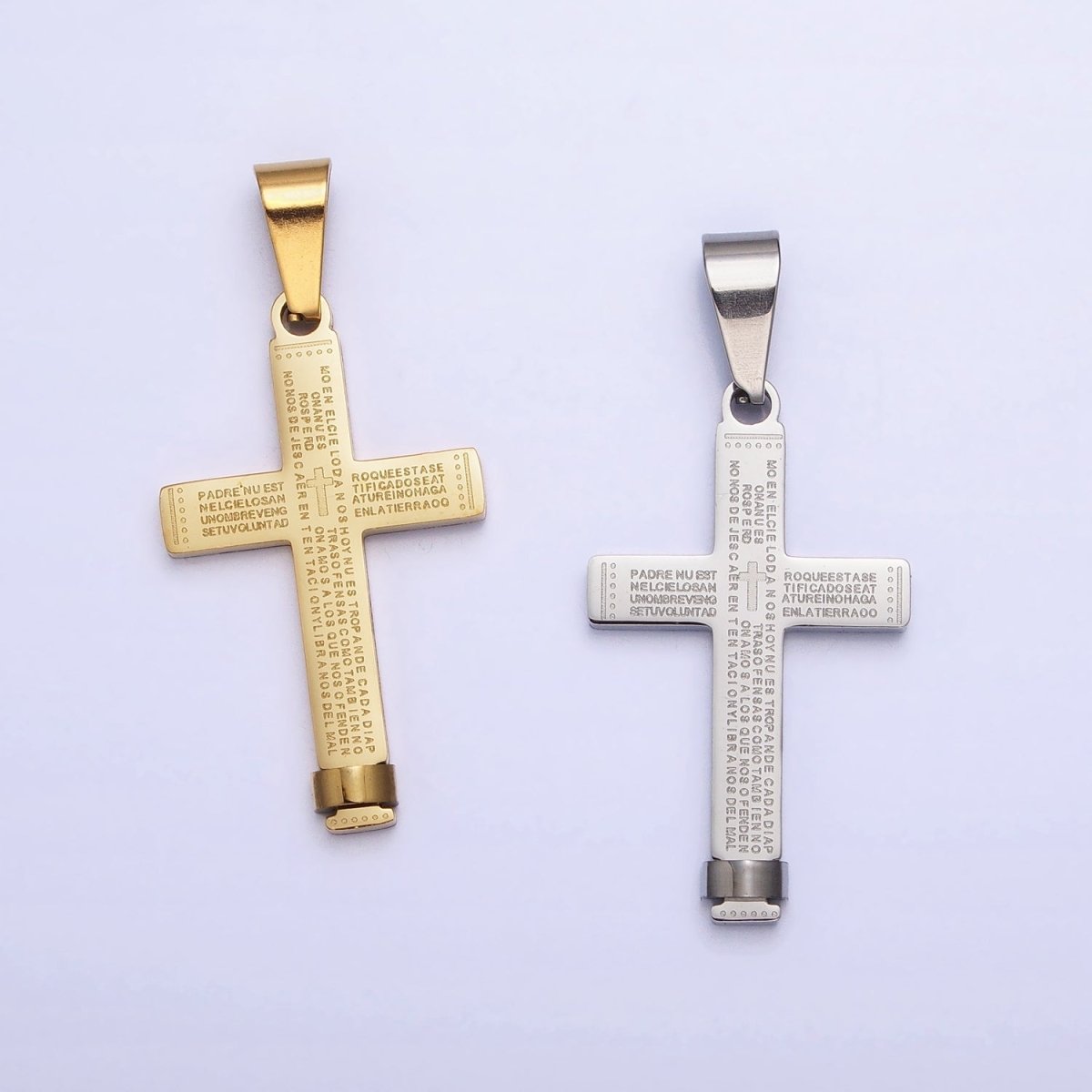 Gold Padre Nuestro Cross Pendant, Lord's Prayer in Spanish Cross Stainless Steel Cross Pendant P-1113 - DLUXCA