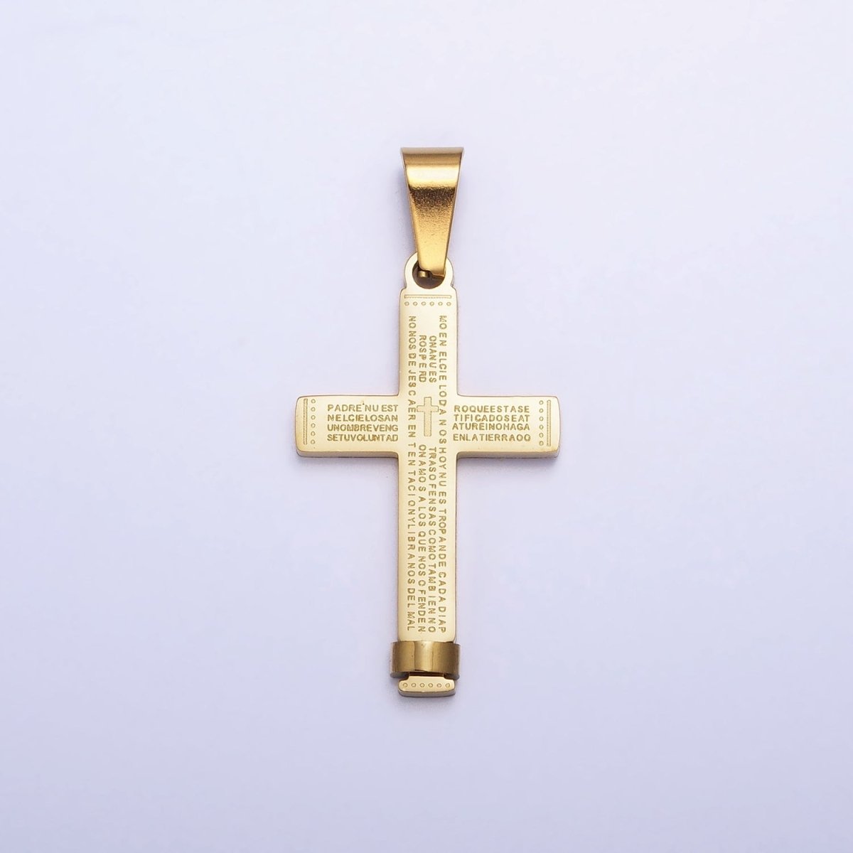 Gold Padre Nuestro Cross Pendant, Lord's Prayer in Spanish Cross Stainless Steel Cross Pendant P-1113 - DLUXCA