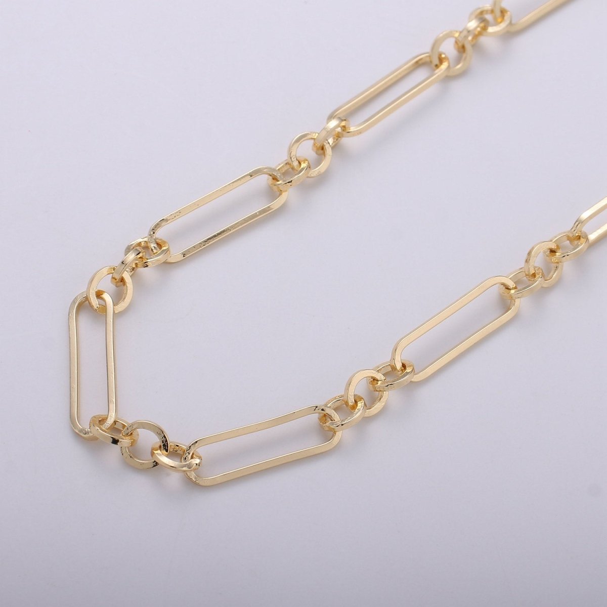 Gold Paper Clip Chain, 6 X 21.5mm 16K Gold Filled Rolo Paper Clip Chain, Thin Flat Jewelry Making, Unfinished Chain | ROLL-247 Clearance Pricing - DLUXCA