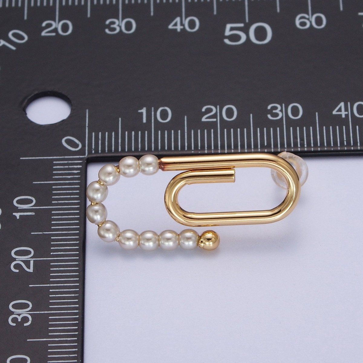 Gold Paper Clip Earring With Pearl Stud For Statement Jewelry AE-1025 - DLUXCA